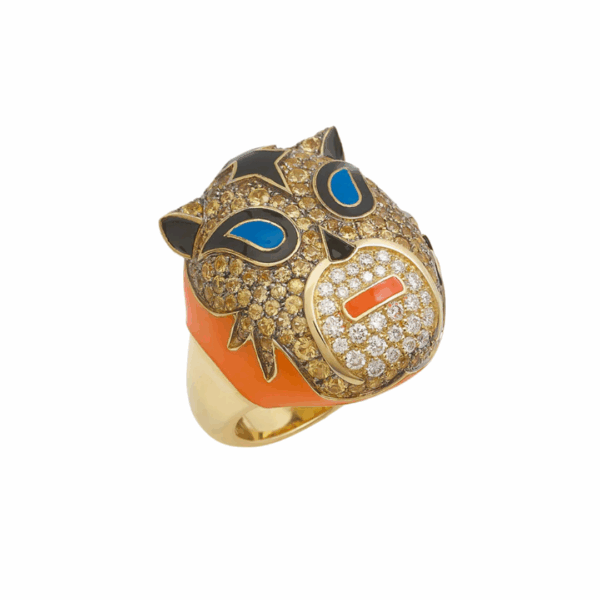 18KYG 'The Tiger' Wrestler Ring with Yellow Sapphires, size 6.5