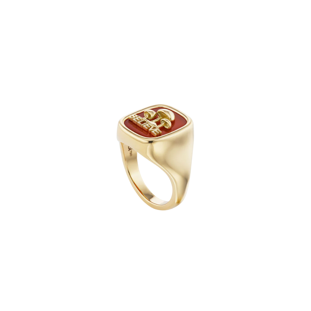 18KYG Carnelian mushroom Ring Size 7
