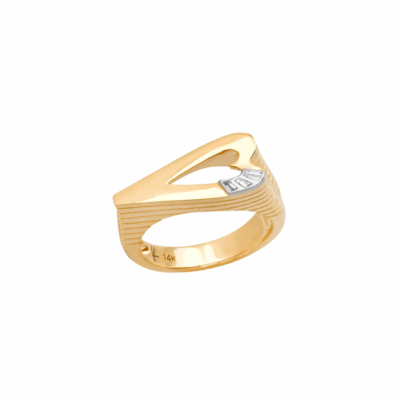 14KYG Grandsize Ribbed Heart Ring with Diamonds