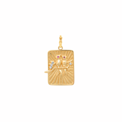 14KYG Small Lovebirds Pendant with Diamonds and Rubies