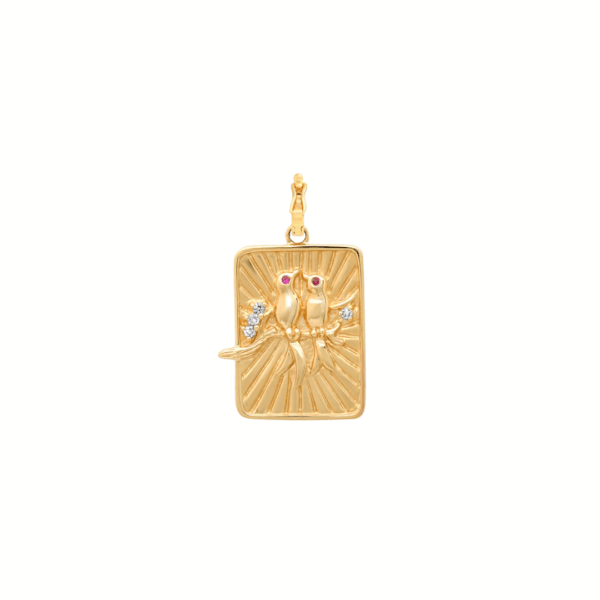 14KYG Small Lovebirds Pendant with Diamonds and Rubies