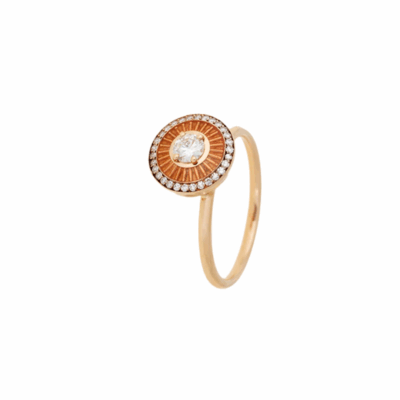 Mina Rose Gold Ring with Orange Enamel and 0.27cts Diamonds