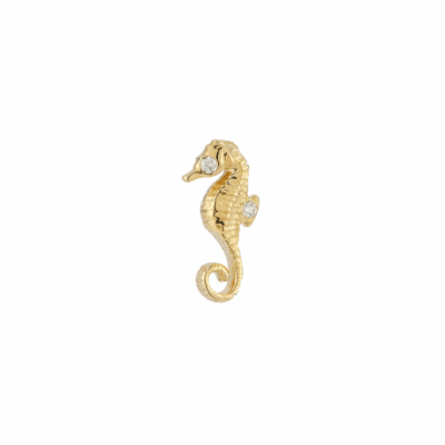 18K Yellow Gold Single Seahorse Diamond Earring
