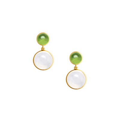 Syna's 18KYG Peridot and Moon Quartz Double Drop Candy Earrings
