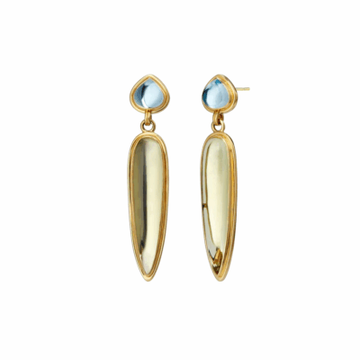 Syna 18K Yellow Gold Mogul Earrings with Blue Topaz and Lemon Quartz