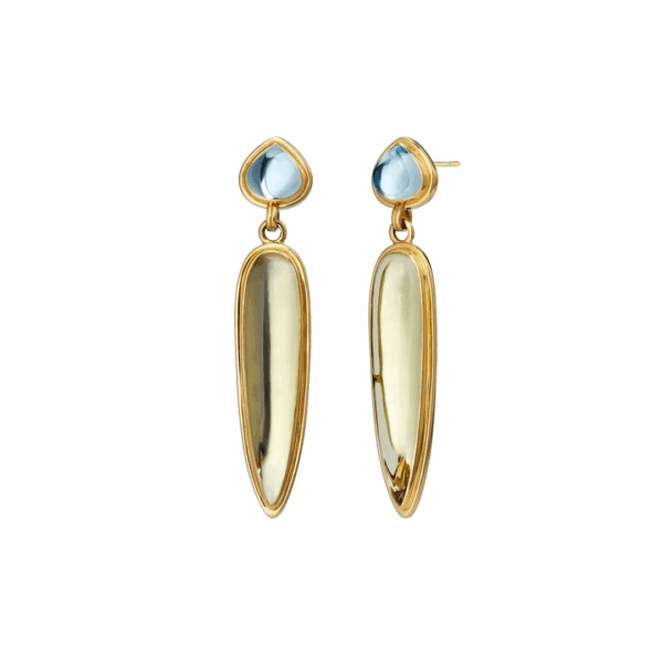Syna 18K Yellow Gold Mogul Earrings with Blue Topaz and Lemon Quartz