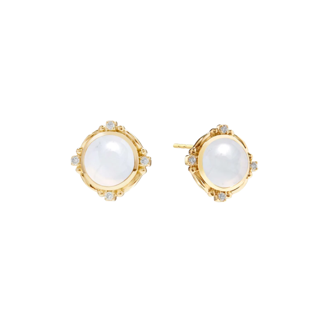 Mogul Earrings with Moon Quartz and Diamonds in 18K Yellow Gold