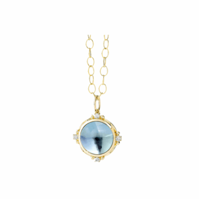 Blue Topaz Mogul Pendant with Diamonds in 18K Yellow Gold