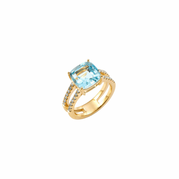 Syna 18K Yellow Gold Geometrix Ring with Blue Topaz and Diamonds