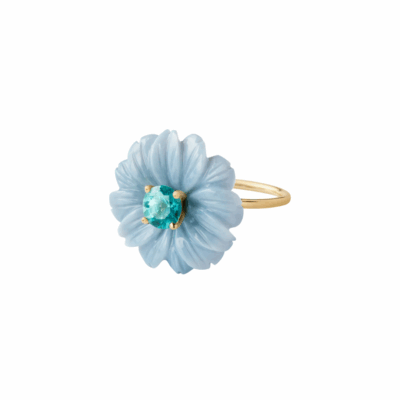 Wild Flower Ring Small Blue Opal Apatite, size 7