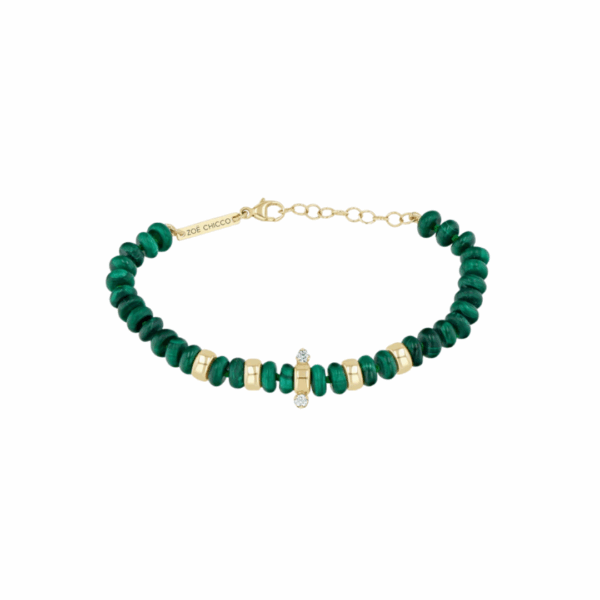 Malachite and Gold Rondelle Bead Bracelet with Diamond Accents