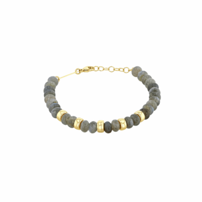 Labradorite Rondelle Bead Bracelet with Gold Beads in 14K Yellow Gold