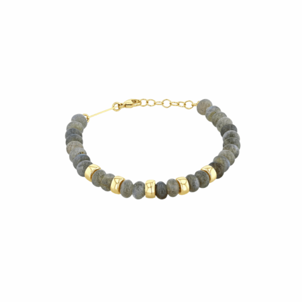 Labradorite Rondelle Bead Bracelet with Gold Beads in 14K Yellow Gold