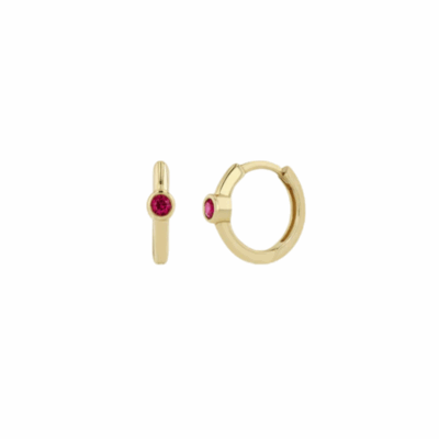 Hinged Ruby Huggie Earrings in 14K Yellow Gold