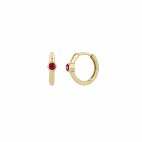 Hinged Ruby Huggie Earrings in 14K Yellow Gold