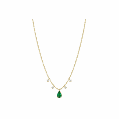 Emerald and Diamond Station Necklace in 14K Yellow Gold