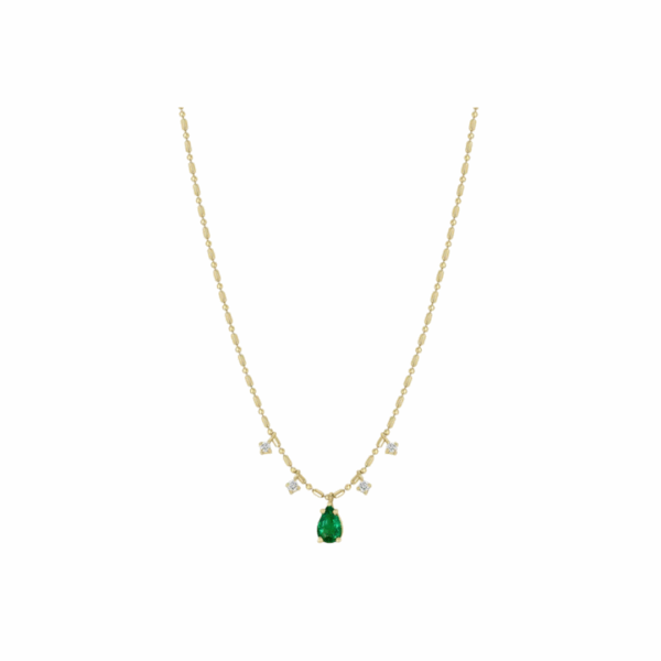 Emerald and Diamond Station Necklace in 14K Yellow Gold