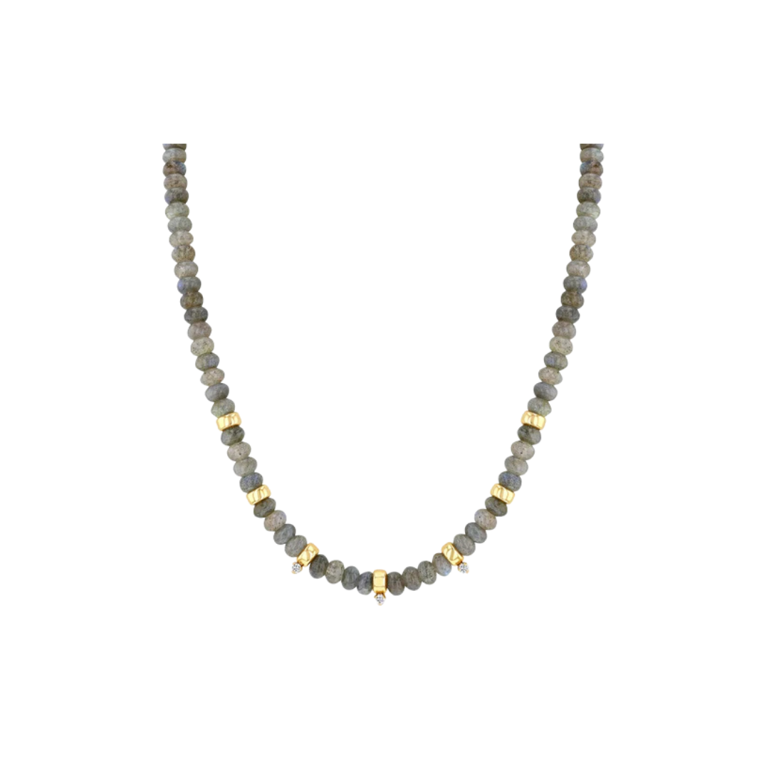 Labradorite Bead Necklace with Gold and Diamond Accents in 14K Yellow Gold