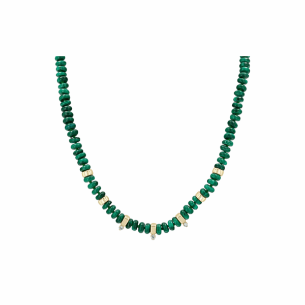 Malachite Bead Necklace with Gold and Diamond Accents in 14K Yellow Gold