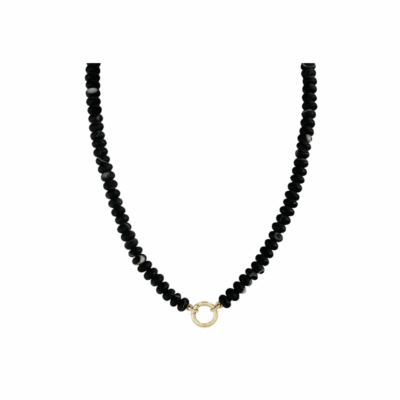 Matte Black Agate Rondelle Enhancer Necklace in 14K Yellow Gold