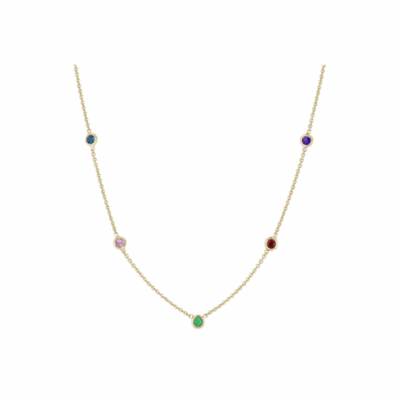 Floating Multi-Gemstone Necklace in 14K Yellow Gold