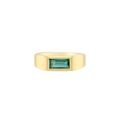 One of a Kind Emerald Baguette Signet Ring in 14K Yellow Gold