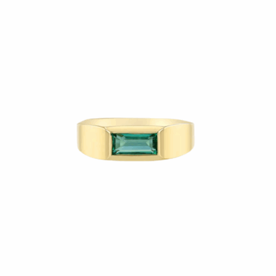 One of a Kind Emerald Baguette Signet Ring in 14K Yellow Gold, size 7