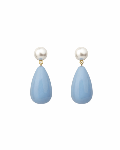 Large Pearl and Light Blue Mix Drop Earrings