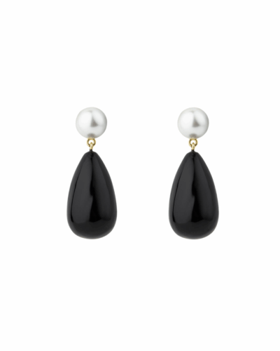 Large Black Enamel Pearl Mix Drop Earrings