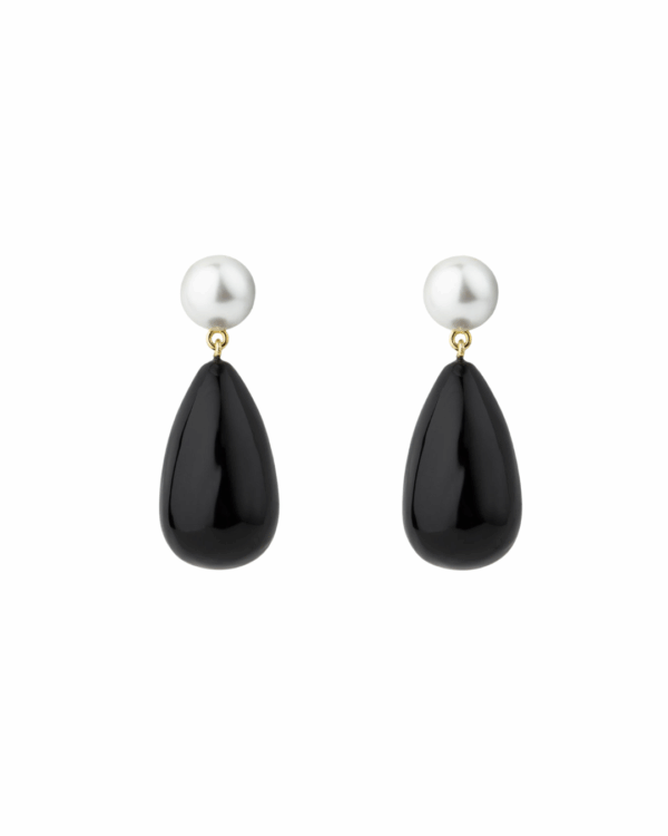 Large Black Enamel Pearl Mix Drop Earrings