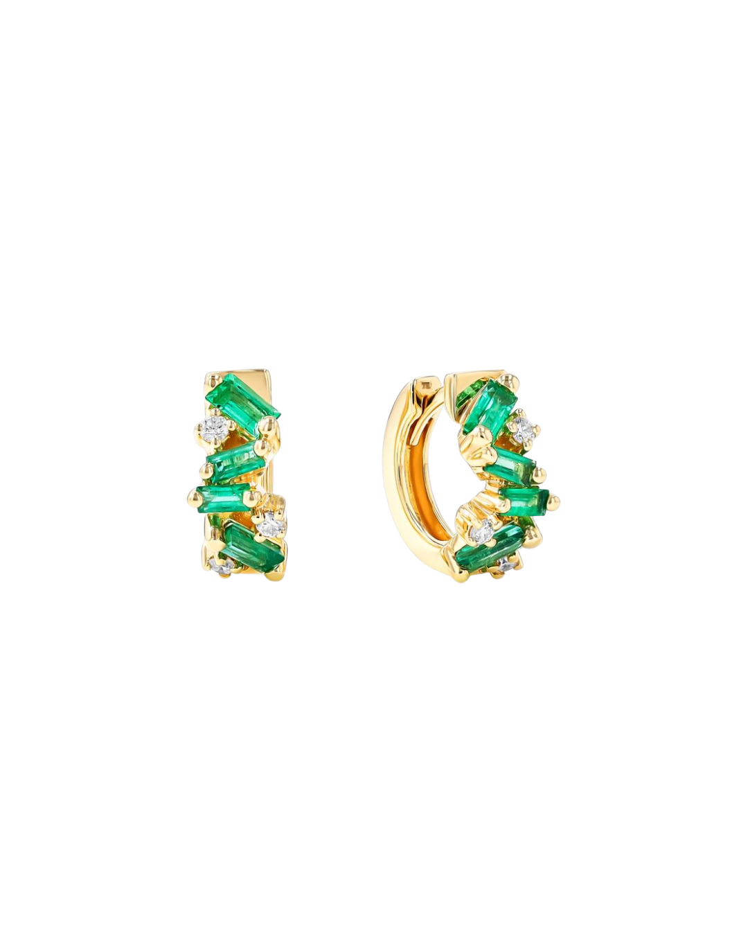 18KYG Frenzy Fireworks Huggie Earrings with Emeralds and Diamonds