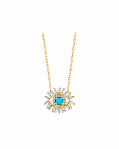 18K Yellow Gold Mini Evil Eye Turquoise Diamond Necklace