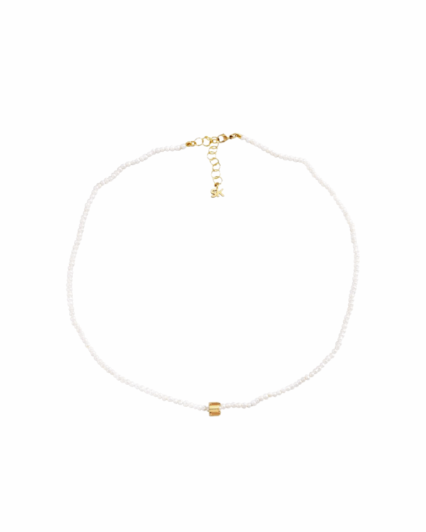 18K Yellow Gold One Of A Kind Pearl Beaded with Solid Gold Roundel Necklace