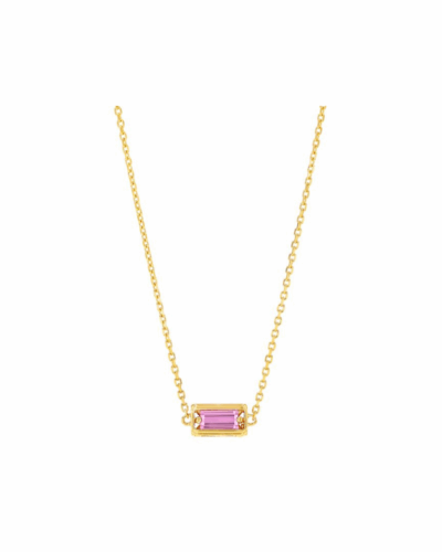 18KYG Large Block Necklace with Pink Sapphires