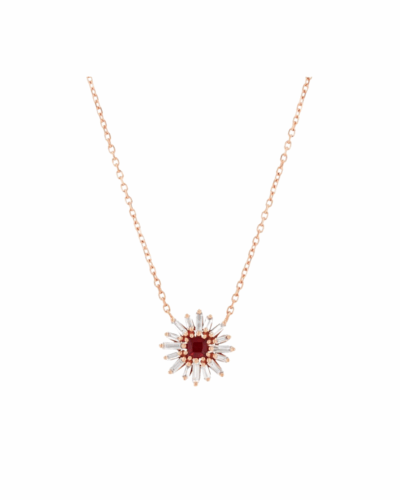 18KRG Flower Necklace with a Ruby and Diamonds