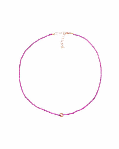 18KRG Mini Golden Rondelle Infinite Beaded Necklace with Pink Spinel