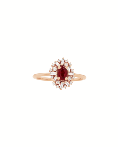 18KRG Flower Burst Ring with Rubies and Diamonds