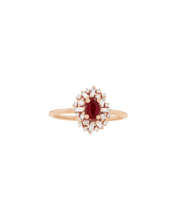 18KRG Flower Burst Ring with Rubies and Diamonds