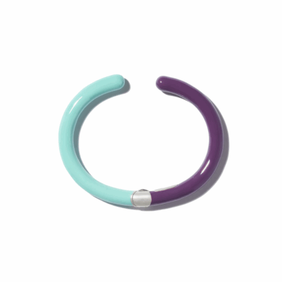 Sterling Silver Aubergine & Turquoise Enamel Hinged Cuffling