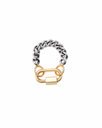 Marla Aaron's Sterling Silver Heavy Curb Chain Ring with a Yellow Gold Spring Babylock