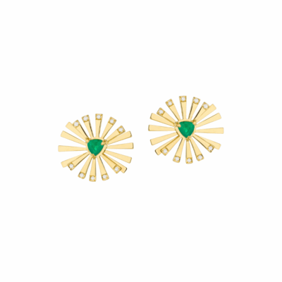 18KYG Mini Sunshine Earrings with Emerlds and Diamonds