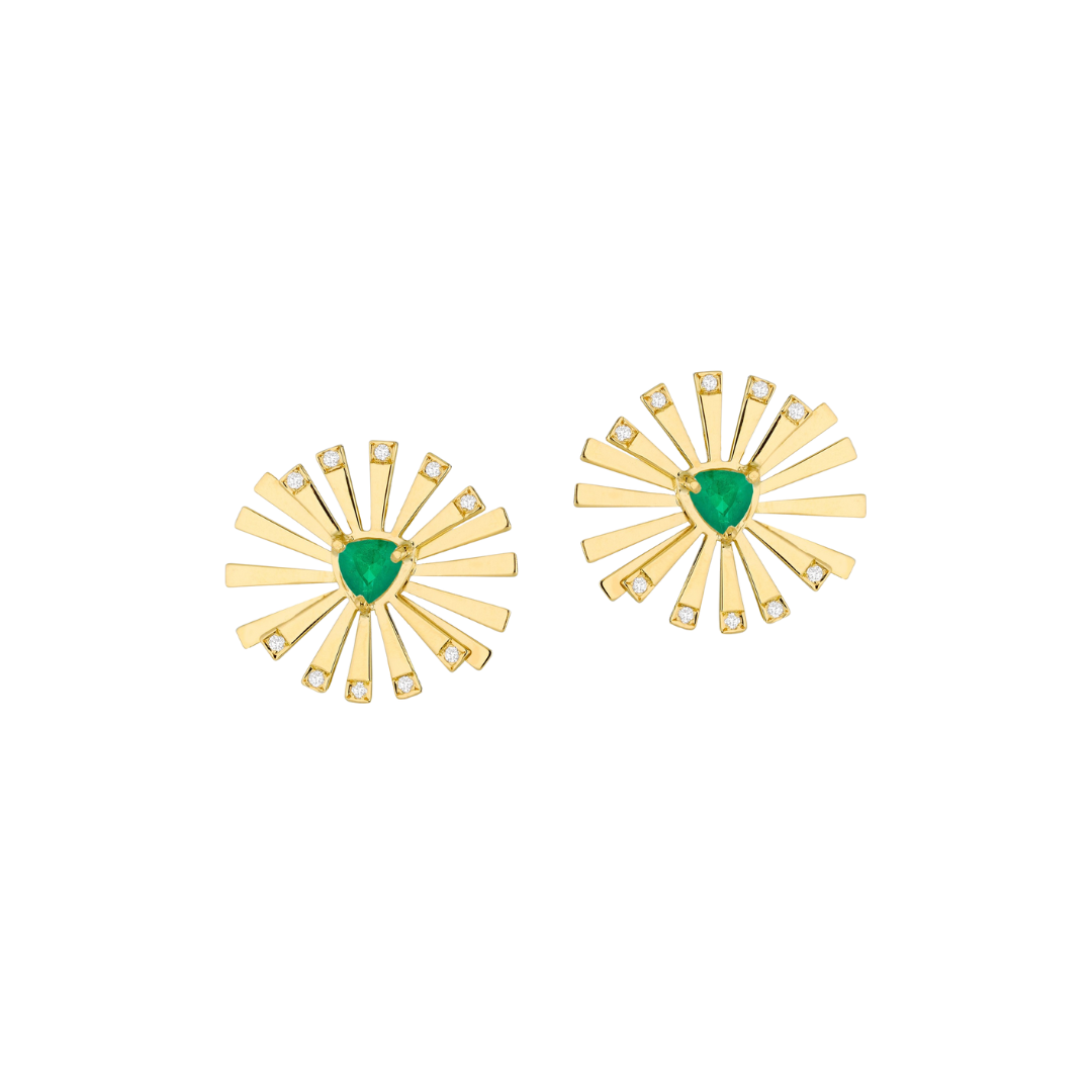 18KYG Mini Sunshine Earrings with Emerlds and Diamonds