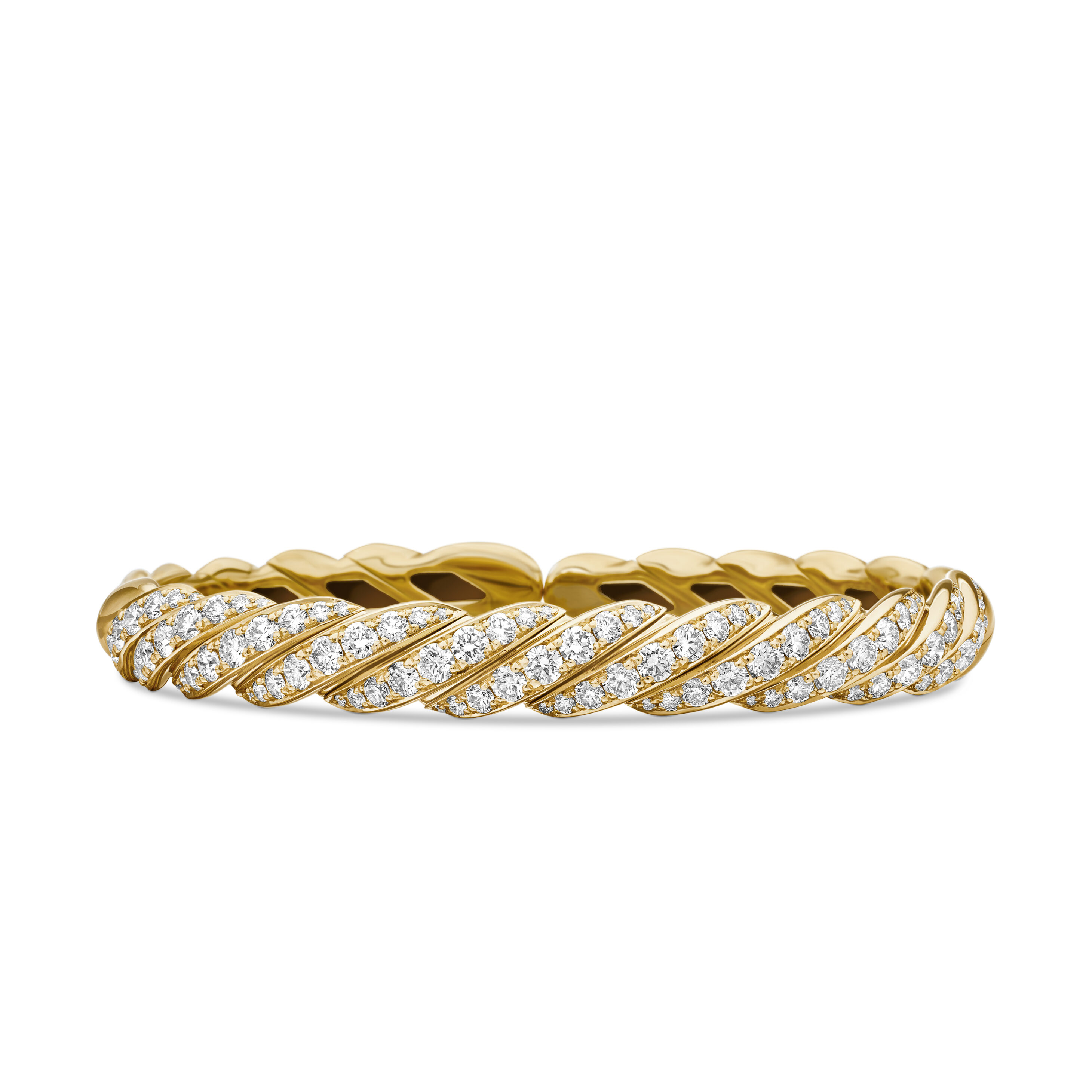 Sculpted Cable Flex Bracelet in 18K Yellow Gold with Diamonds, 7.5mm