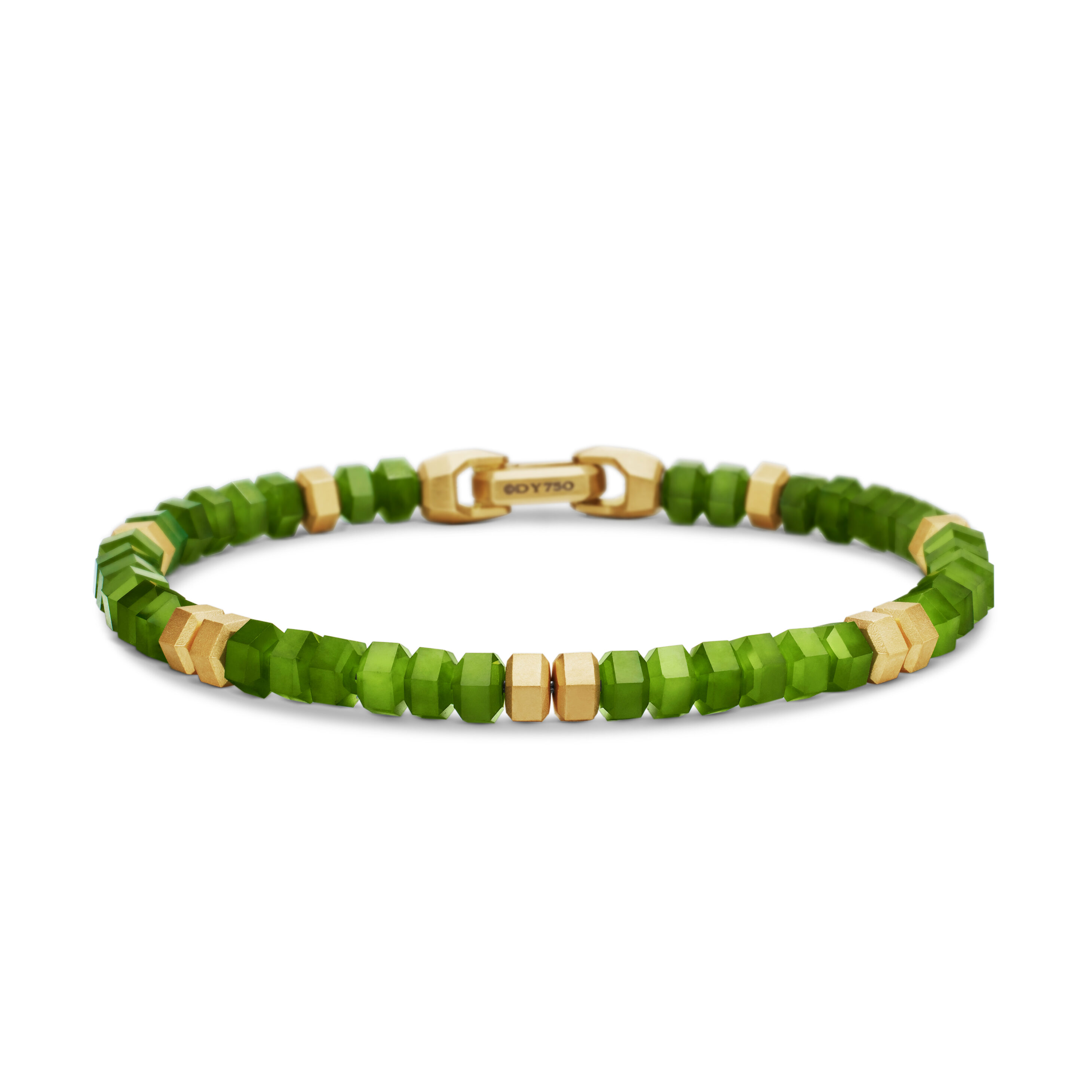 Hex Bead Bracelet with Nephrite Jade and 18K Yellow Gold, 6mm