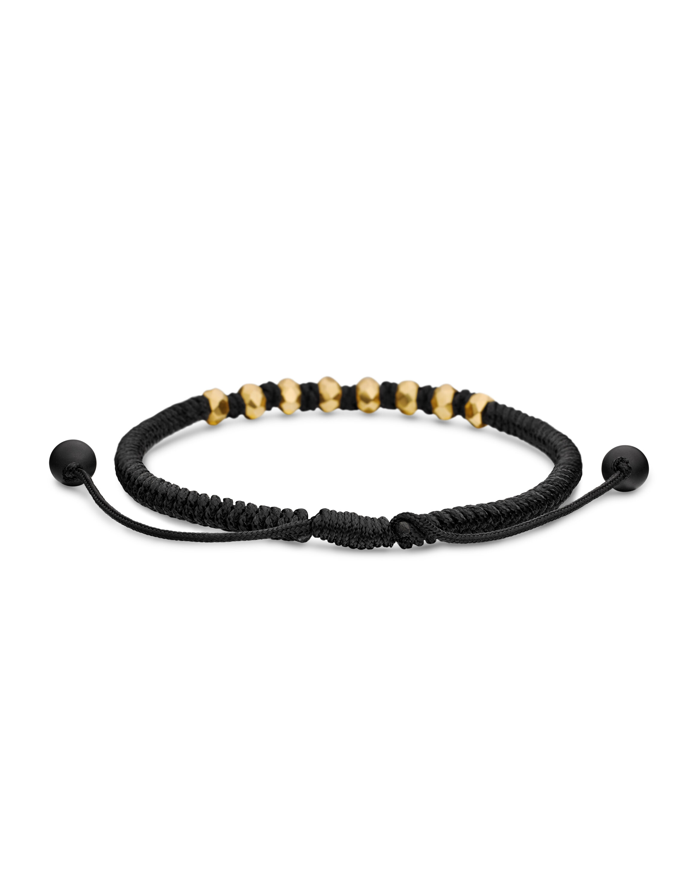 Fortune Woven Bracelet in Black Nylon with Black Onyx and 18K Yellow Gold, 5.5mm