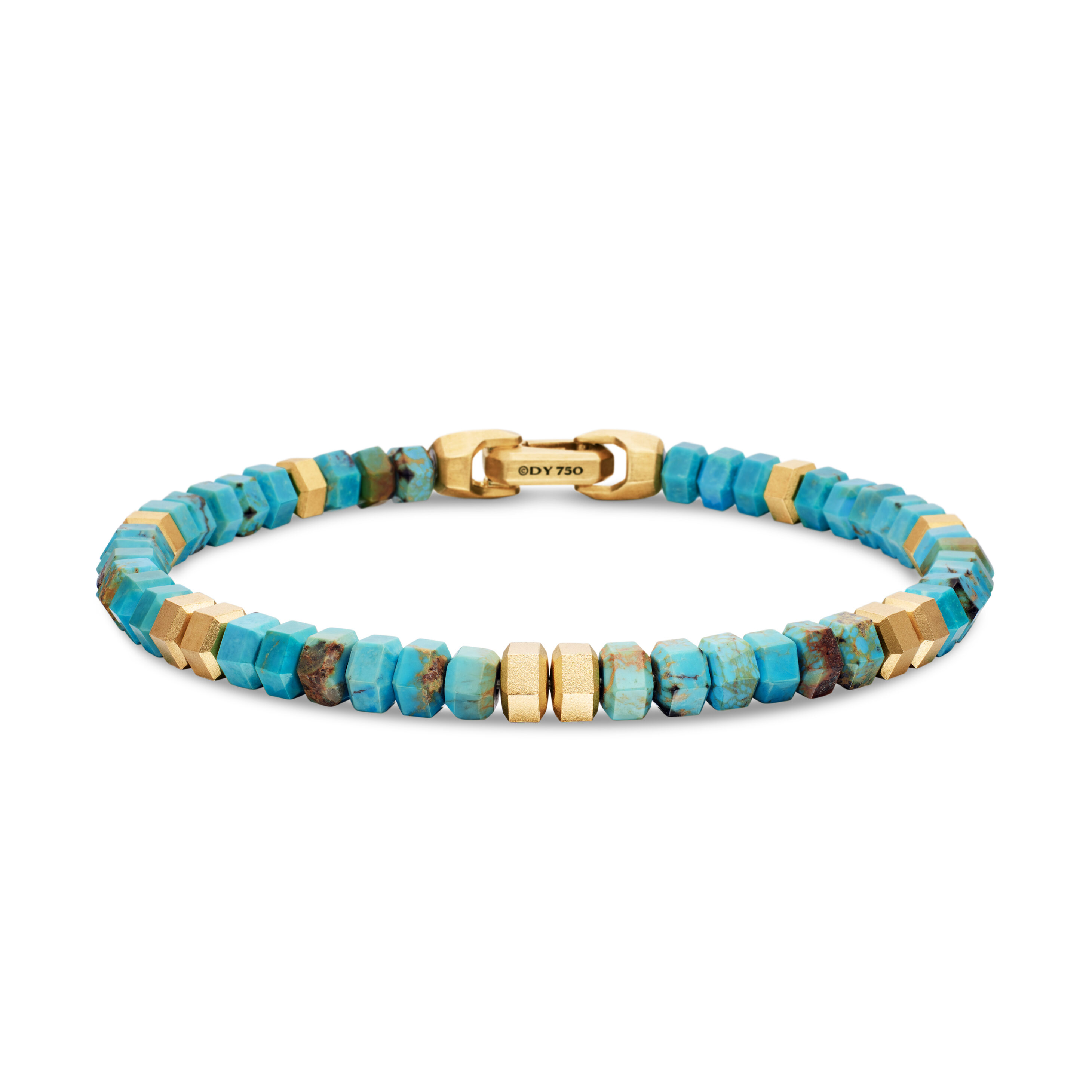Hex Bead Bracelet with Turquoise and 18K Yellow Gold