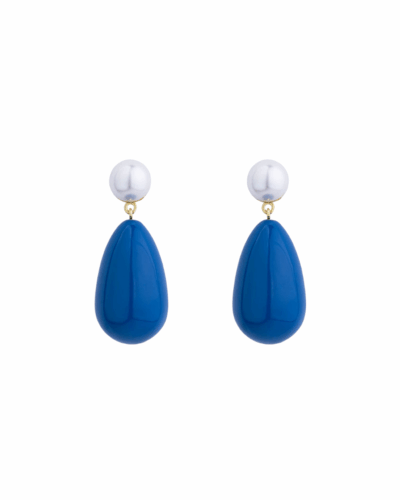 Large Pearl and Dark Blue Mix Drop Earrings