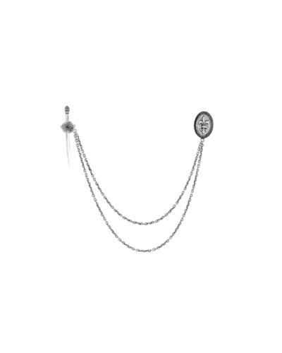 John Varvatos Sterling Silver Fleur de Lis & Dagger Lapel Brooch