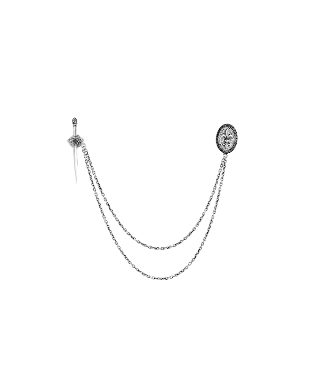 John Varvatos Sterling Silver Fleur de Lis & Dagger Lapel Brooch