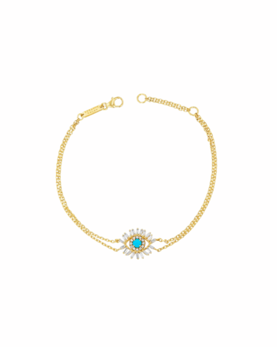 18KYG Evil Eye Chain Bracelet with Turquoise and Diamonds